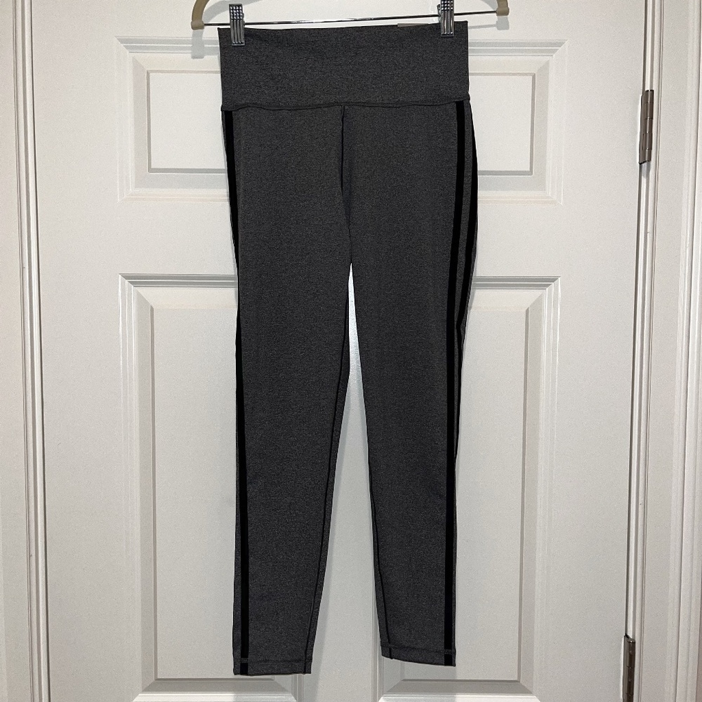 Adidas Cropped Leggings Women's Grey 3 Striped High Rise Size M 7/8 Tight NWT